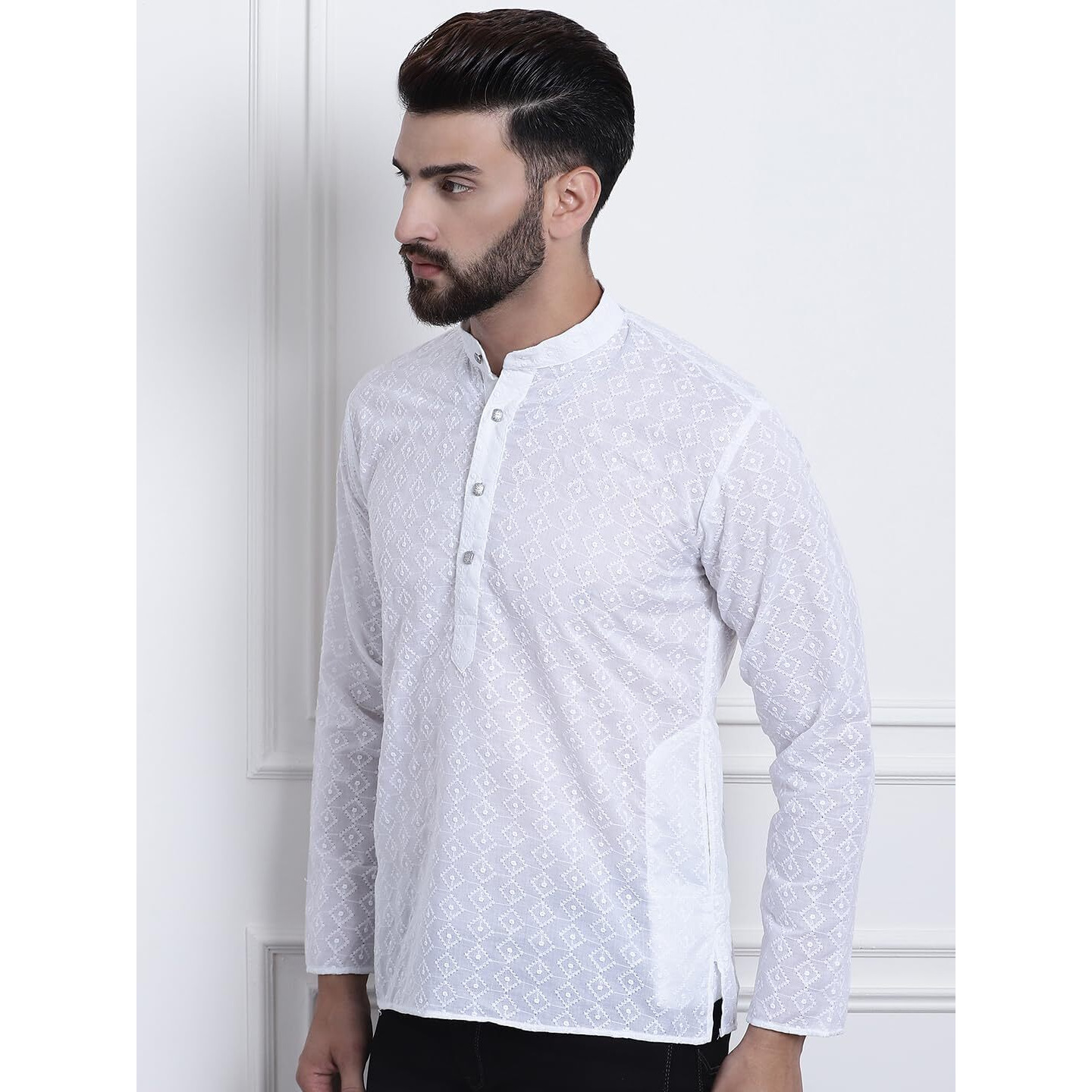 Sojanya (Since 1958, Mens Cotton White Color Chikankari Only Short Kurta