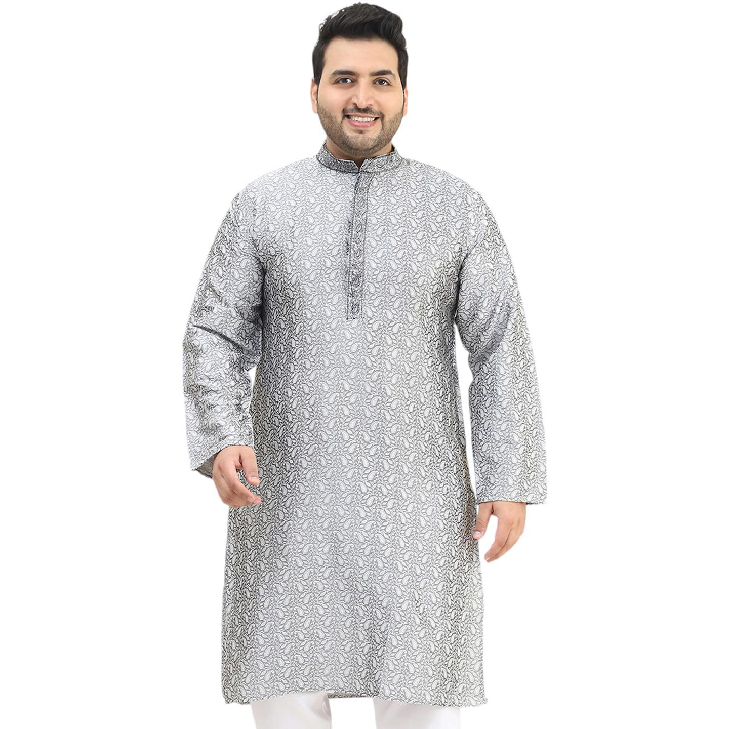 Sojanya Plus (Since 1958) Men's Silk Blend Grey Self Design Only Kurta