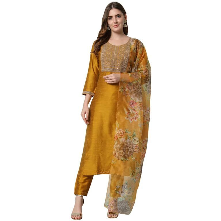 I Enterprise Women's Cotton Floral Regular Dress Shirt (Ay1_Set014_Golden