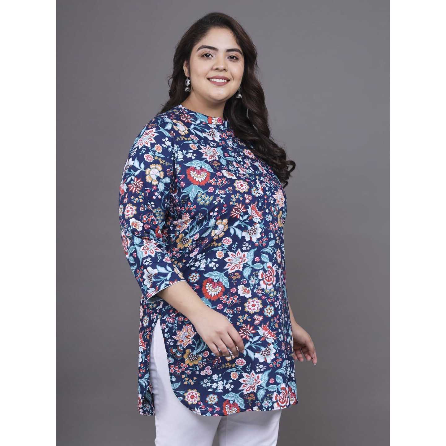 Tissu Women's Plus Size Navy Blue Floral Printed Pure Cotton Kurti (2268_Blue_4Xl)