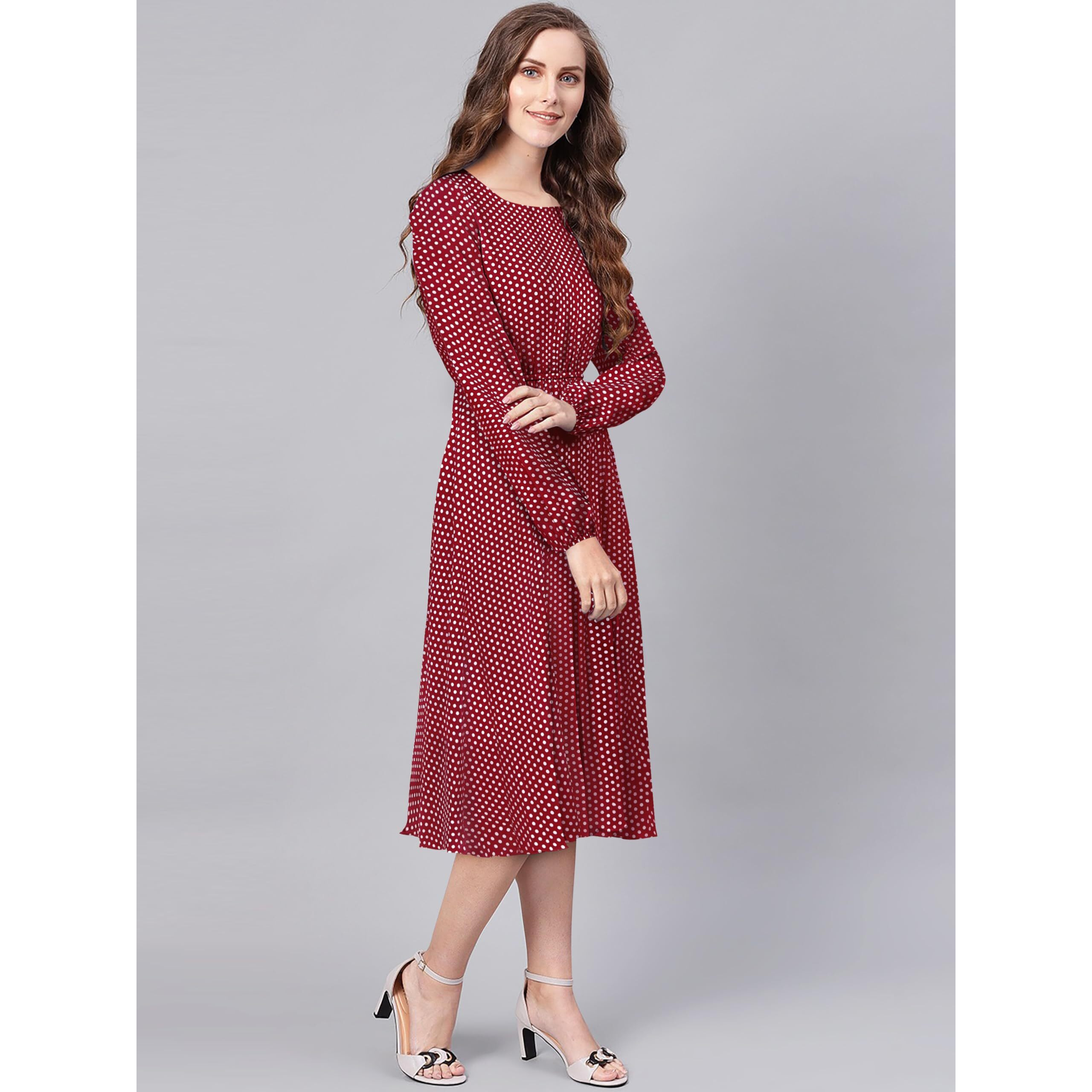 Toochki Dress For Women | Dresses For Women | One Piece Dress | Flared Dress For Women | Maroon Dress | Midi Length Dress | Cotton Dress | A Line Dress | Western Dress (Tkcbl-Mu-116-Mr-Dr Parent)