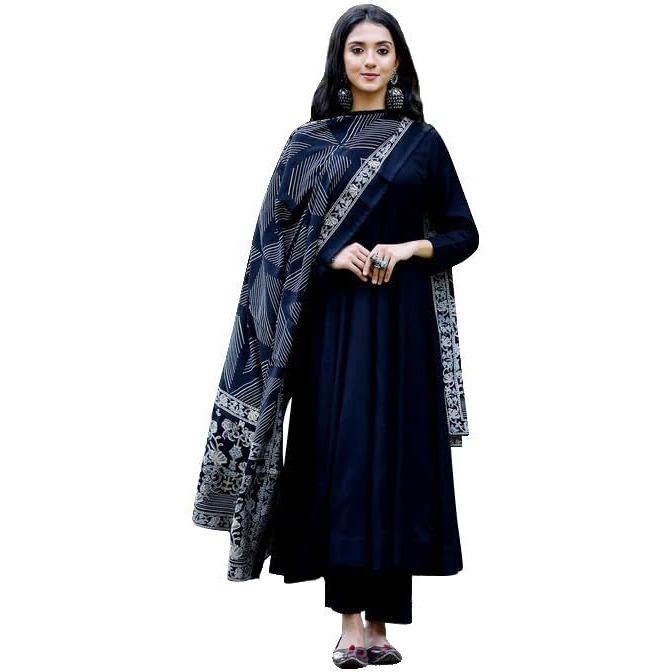 Toochki Women's Rayon Calf Length Ethnic Gown Set (Toochki279-Gwn/S_Black