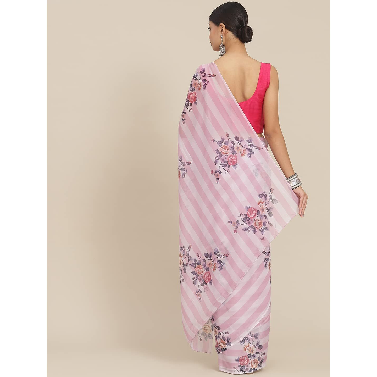 Ishin Women's Silk Blend Pink Printed Saree With Blouse Piece