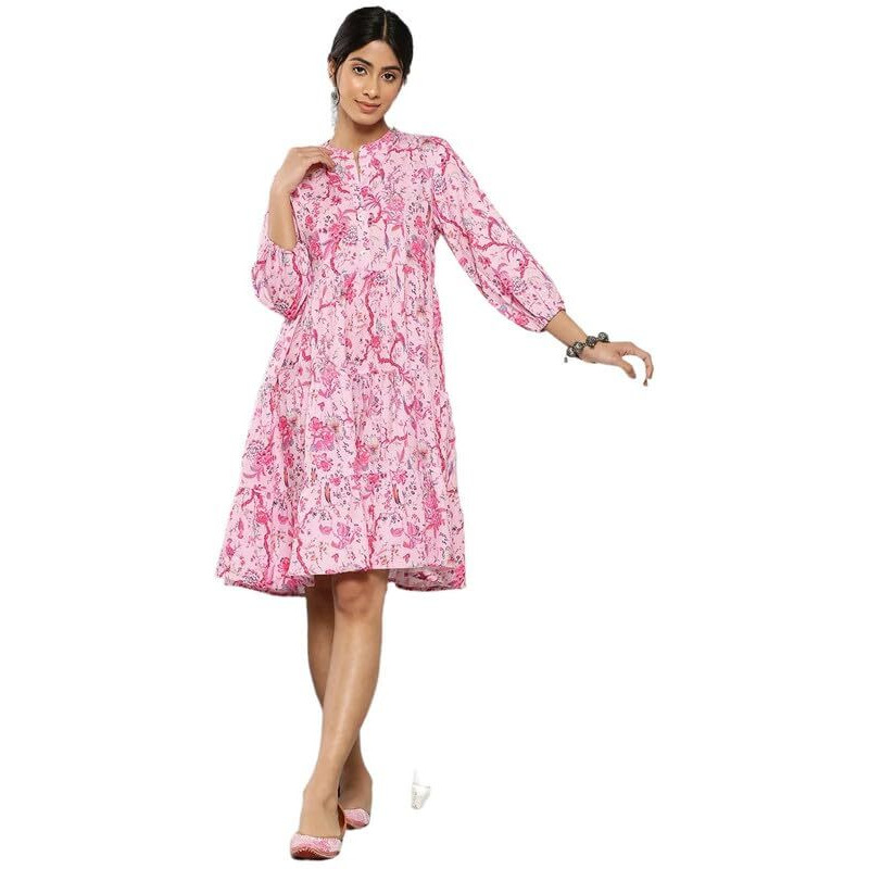 Varanga Women's Cotton A-Line Knee-Length Dress (Nv_Vdrs41002-L_Pink