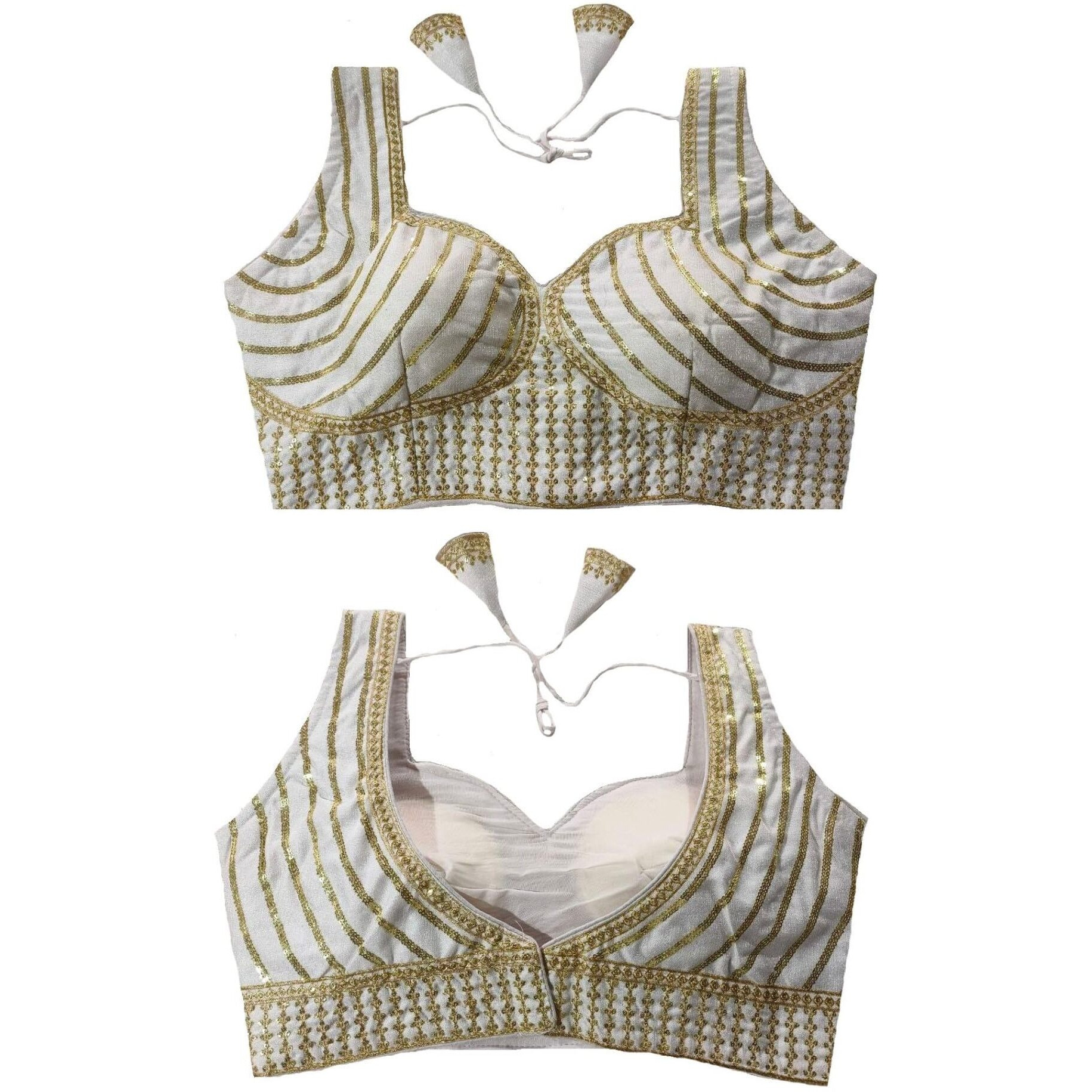 Vihu Fashion Women's Readymade Blouse Embroidery Multi Coding Gold Thread Indian Ethnic Designer Stitched Readymade Saree Sleeveless White Blouse For Women For Saree Lehenga Choli