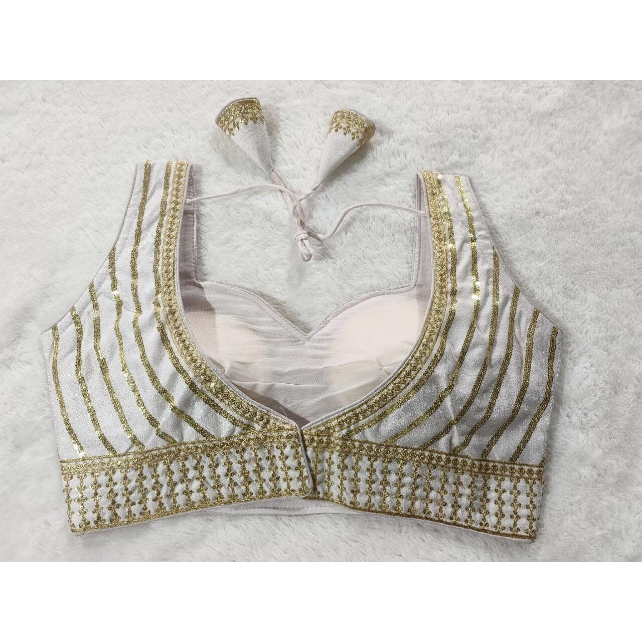 Vihu Fashion Women's Readymade Blouse Embroidery Multi Coding Gold Thread Indian Ethnic Designer Stitched Readymade Saree Sleeveless White Blouse For Women For Saree Lehenga Choli
