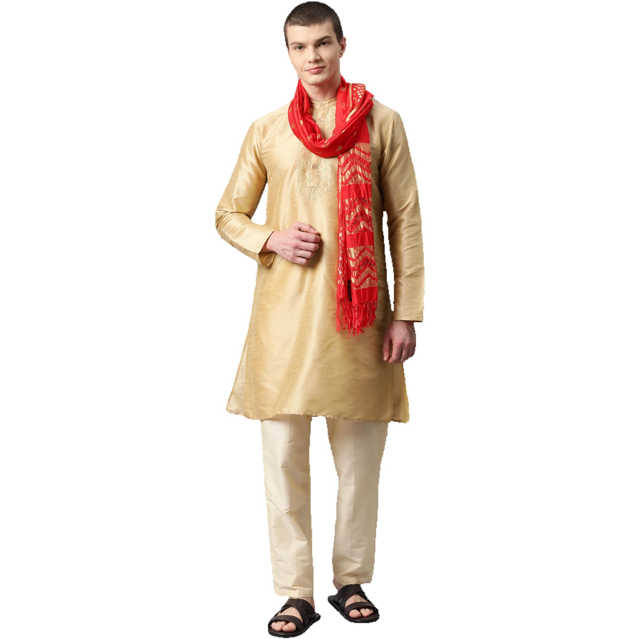Weavers Villa Cotton Red Woven Dupatta For Men (2.20 Mtrs)