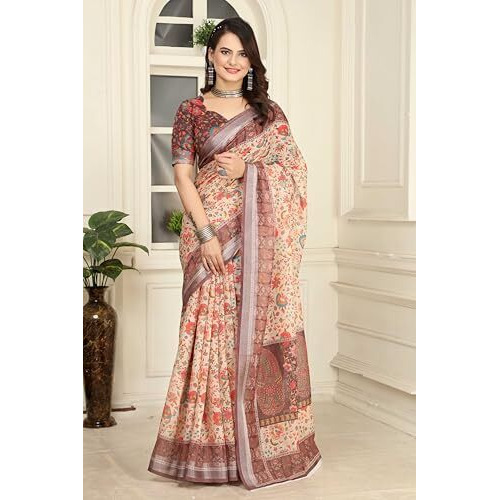 Greciilooks Cotton Sarees For Women | Saree Party Wear | Traditional Sarees For Women (Beige, Free)