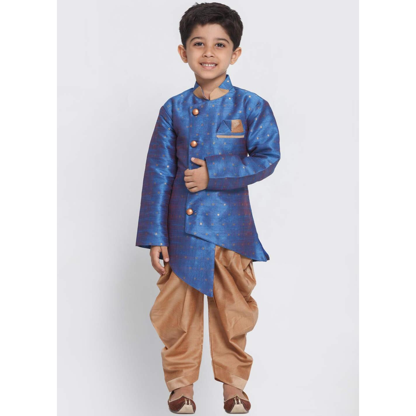 Jbn Creation Boys' Azure And Rose Gold Silk Blend Sherwani And Dhoti Pant Set_Jbnbiw014Buncdrg_28