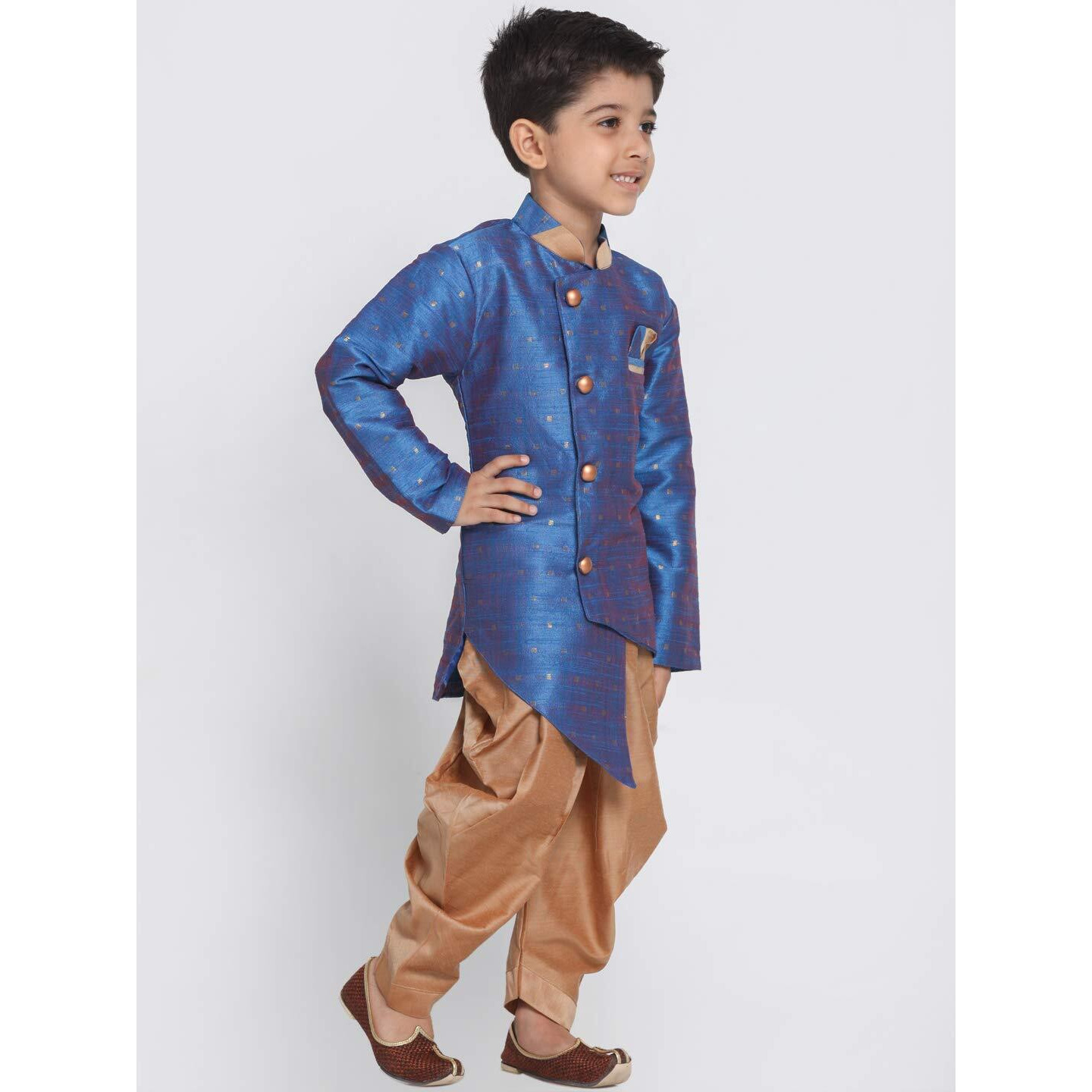 Jbn Creation Boys' Azure And Rose Gold Silk Blend Sherwani And Dhoti Pant Set_Jbnbiw014Buncdrg_28