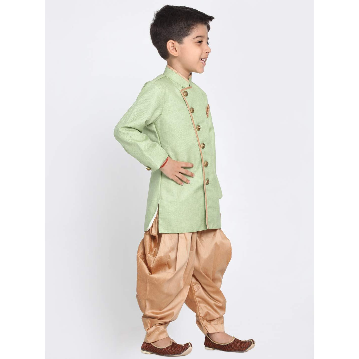 Jbn Creation Boys Cotton Blend Mint Green And Rose Gold Indowestern Sherwani And Dhoti Set_Jbnbciw124Mgncdrg_24