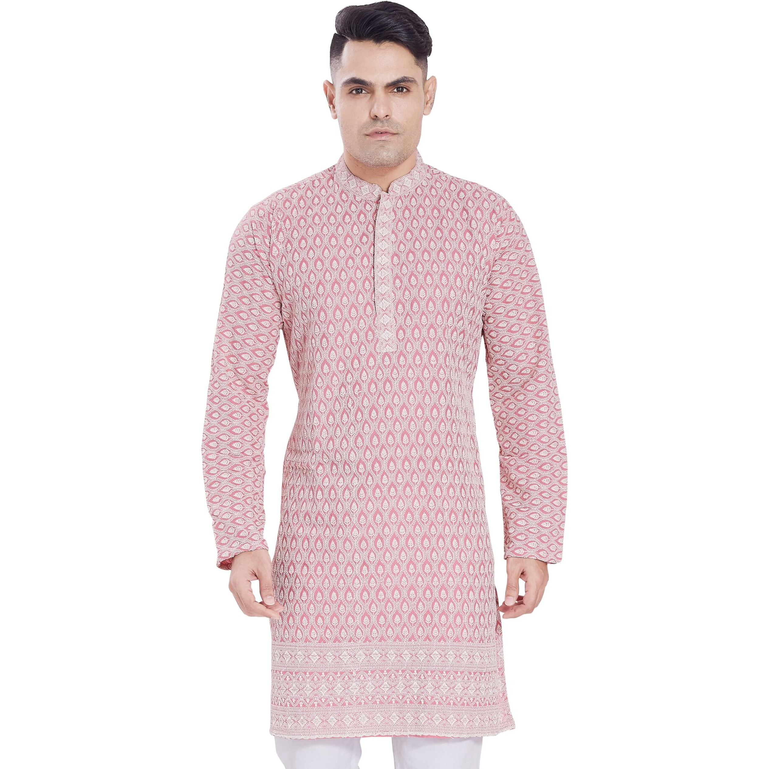 Divisive Men's Thread Embroidered Cotton Blend Only Slim Fit Kurta (Dkrt164_M_Gajari)