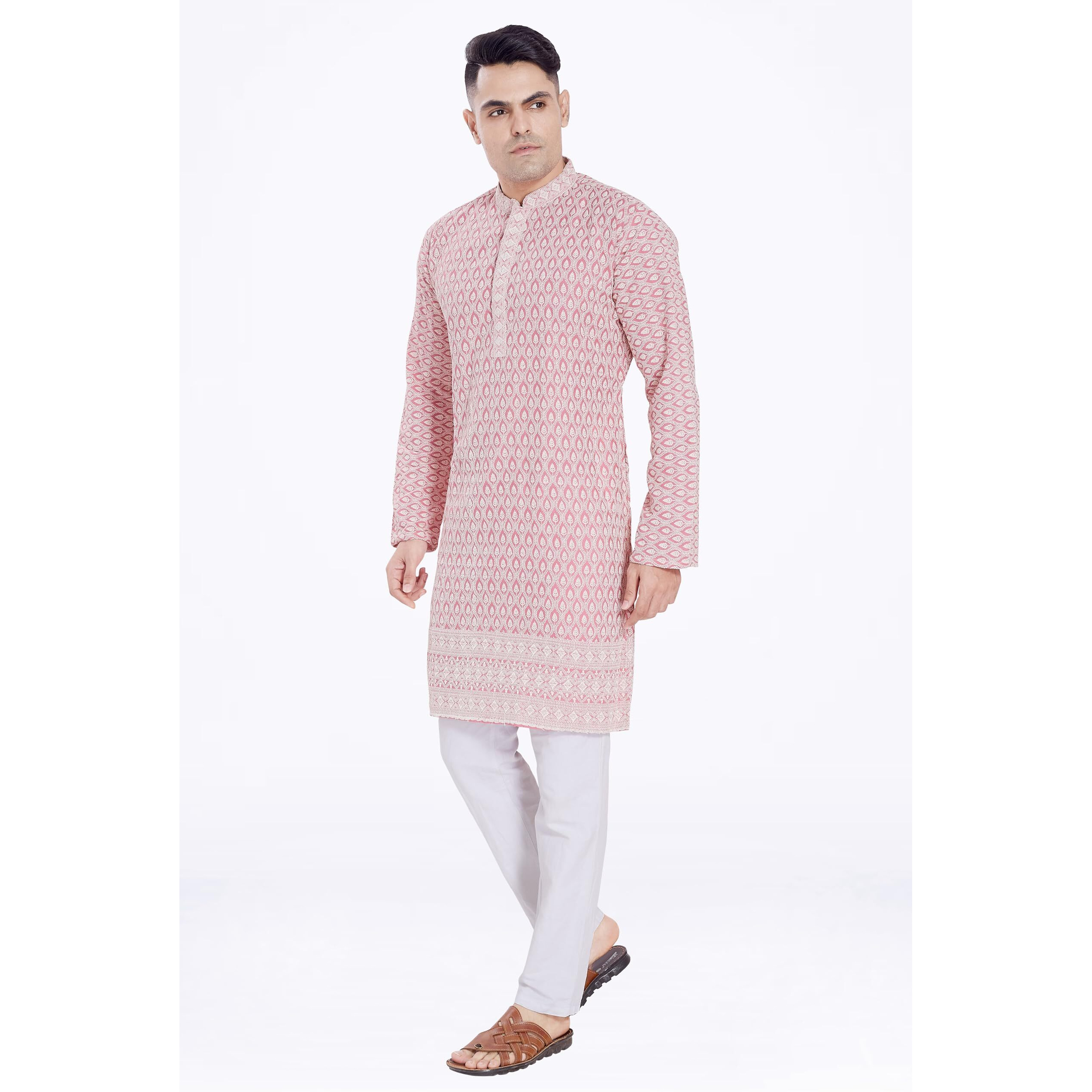 Divisive Men's Thread Embroidered Cotton Blend Only Slim Fit Kurta (Dkrt164_M_Gajari)