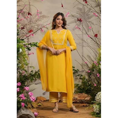 Fabnex Cotton Blend Regular Women Kurta Set (K-99-Yellow-M_Yellow_M)