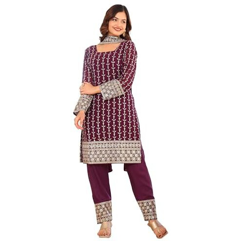 Fashion Basket Georgette Kurta Set With Duptta And Bottom For Women Purple
