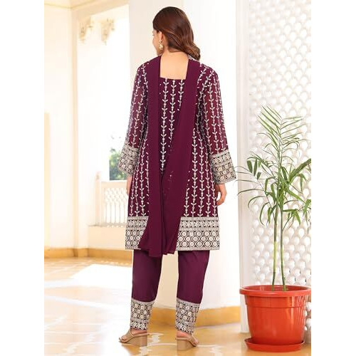 Fashion Basket Georgette Kurta Set With Duptta And Bottom For Women Purple
