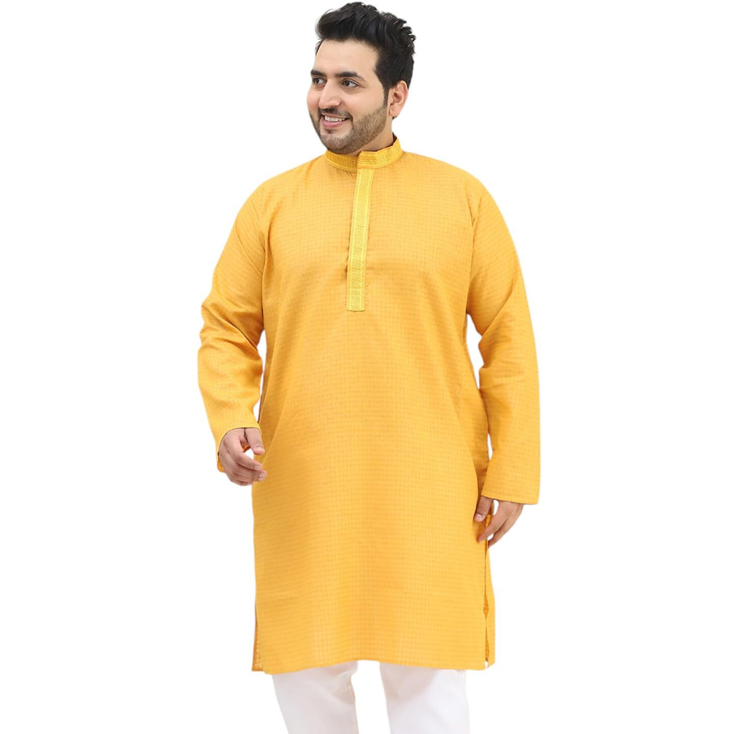 Sojanya Plus(Since 1958) Men's Cotton Mustard Checked Kurta