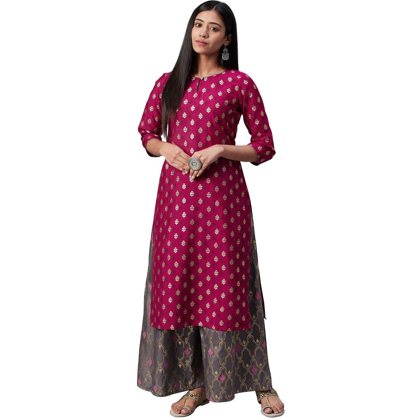 Ziyaa Women's Art Silk Straight Fit Kurta (Zikups3147-S_Pink_S)