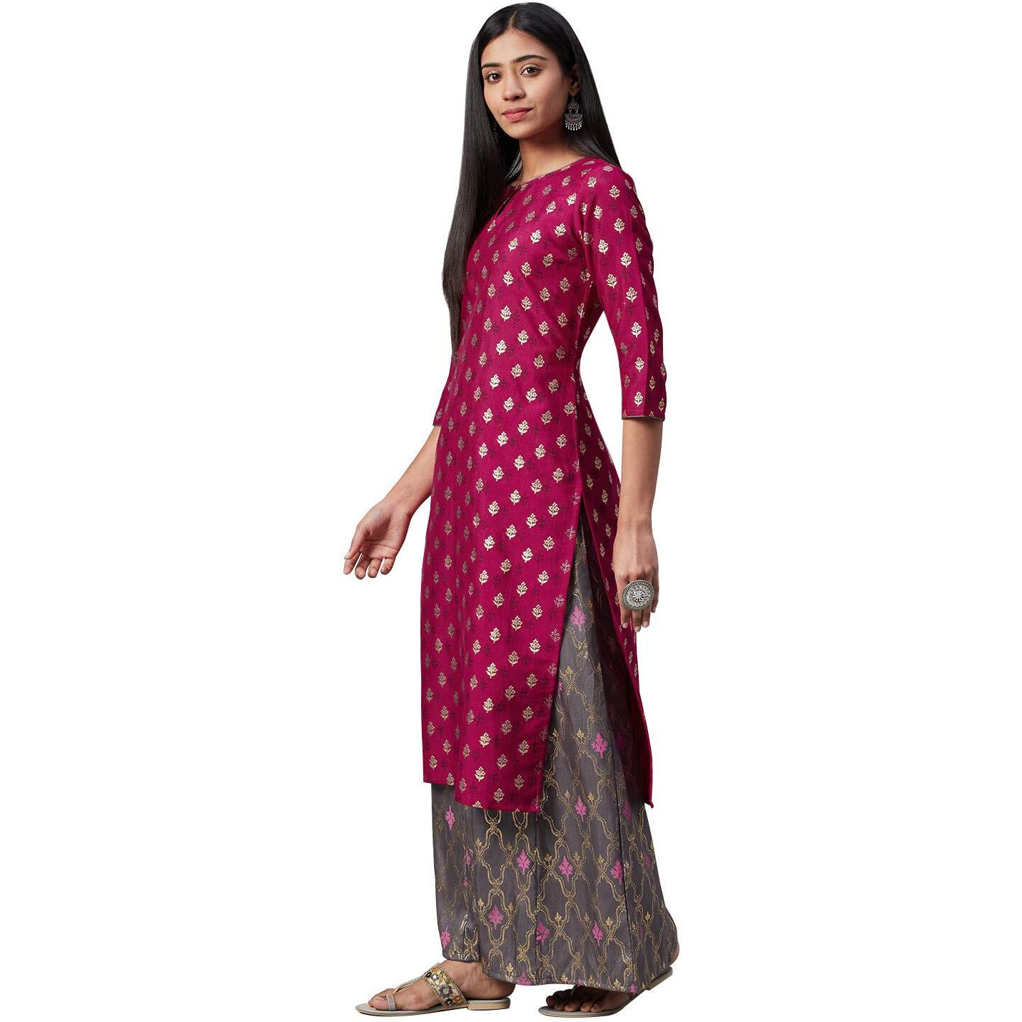 Ziyaa Women's Art Silk Straight Fit Kurta (Zikups3147-S_Pink_S)