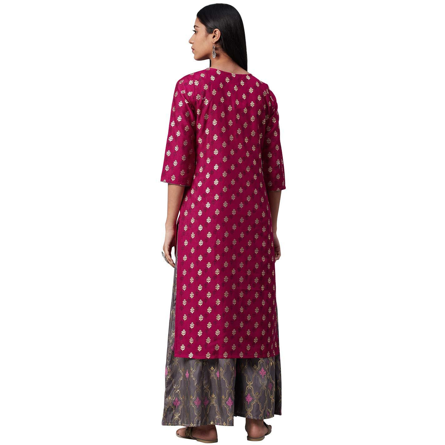 Ziyaa Women's Art Silk Straight Fit Kurta (Zikups3147-S_Pink_S)