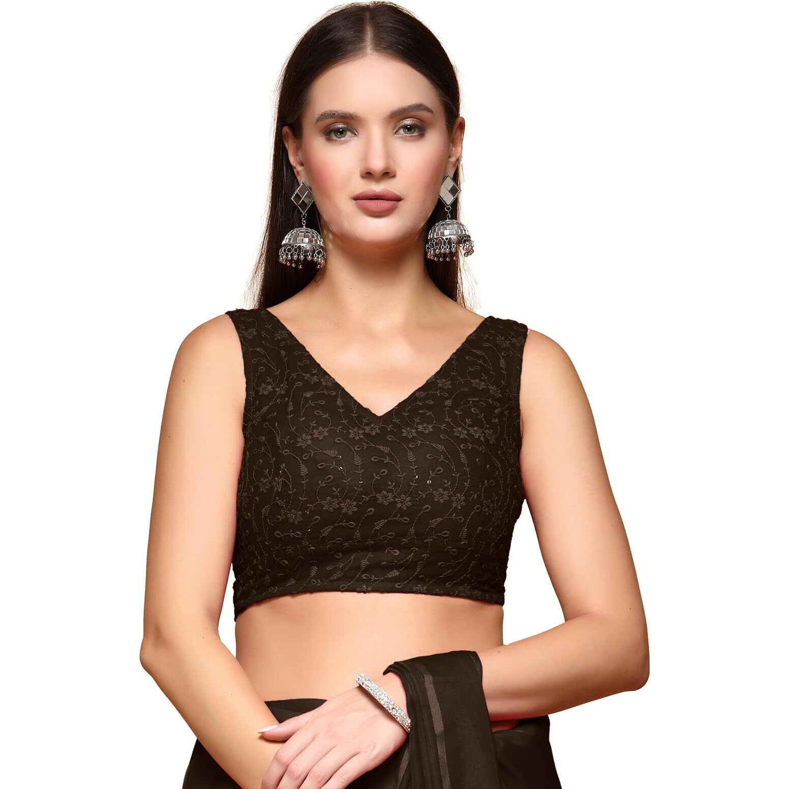 Oomph Readymade Blouse For Women, Brocade, Sleeveless, V-Neck, Rbbl616