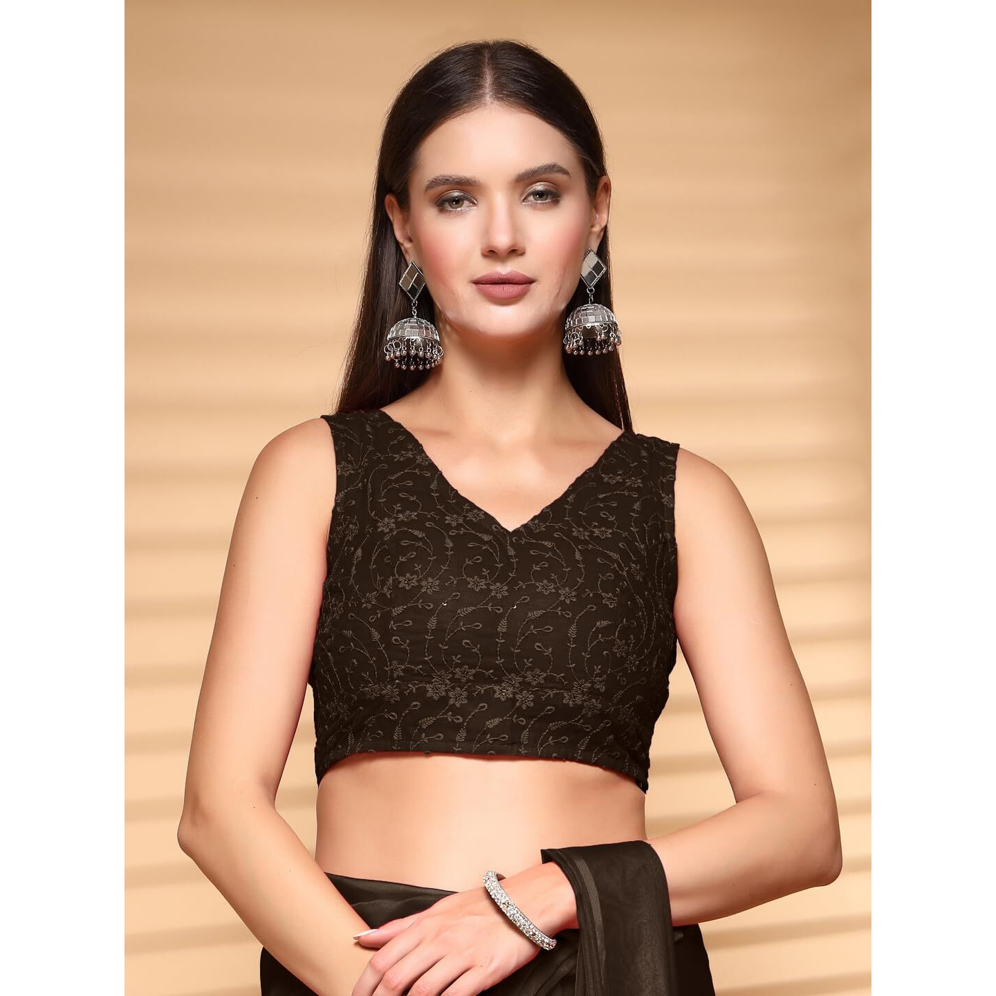 Oomph Readymade Blouse For Women, Brocade, Sleeveless, V-Neck, Rbbl616