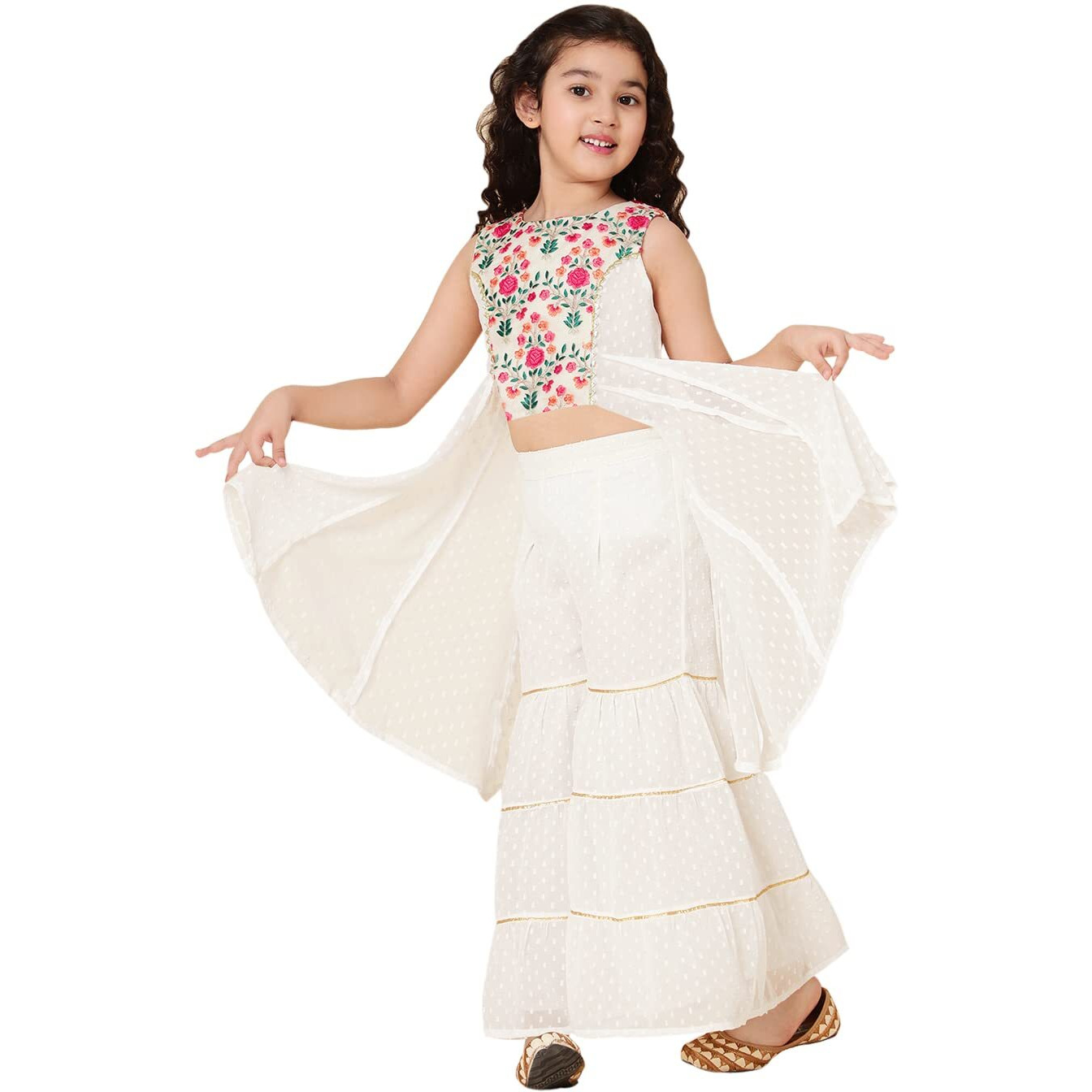 A.T.U.N. (All Things Uber Nice) A.T.U.N. Girls Embroidered Sharara Set_Gsrr Ple Fdw_13-14Y_White-Multi