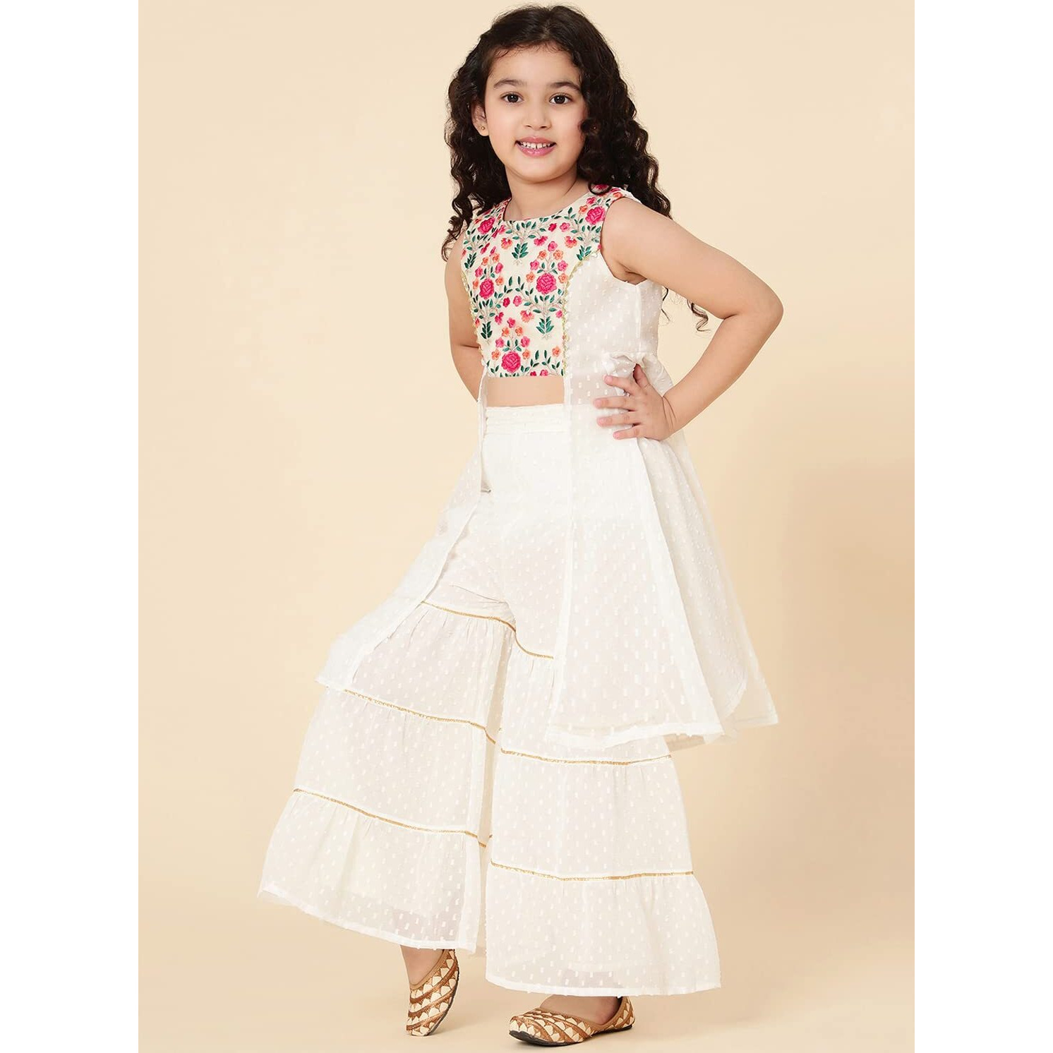 A.T.U.N. (All Things Uber Nice) A.T.U.N. Girls Embroidered Sharara Set_Gsrr Ple Fdw_13-14Y_White-Multi