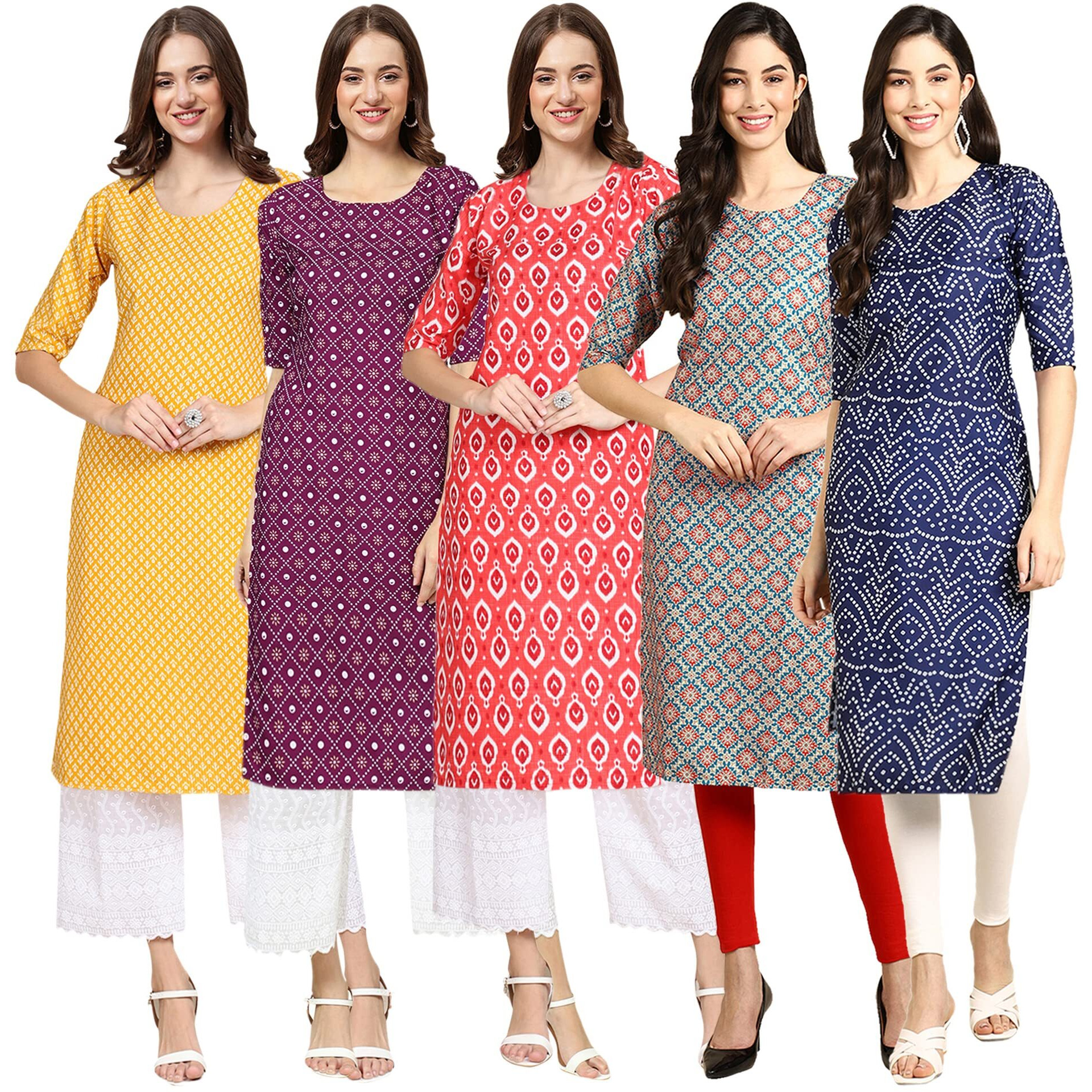 Pinkmint Women's Crepe Digital Print Straight Kurta(Pack Of 5)[Wp-350-355-346-372-366-Xxl]