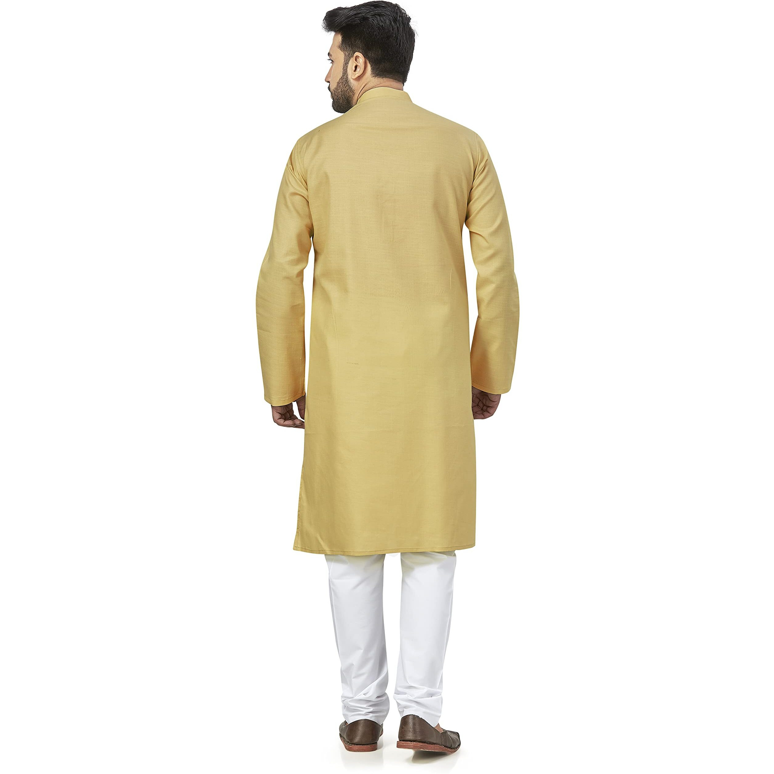 Be Active Men's Cotton Solid Regular Fit Kurta (Rfsk0001 34-Xl_Yellow-2