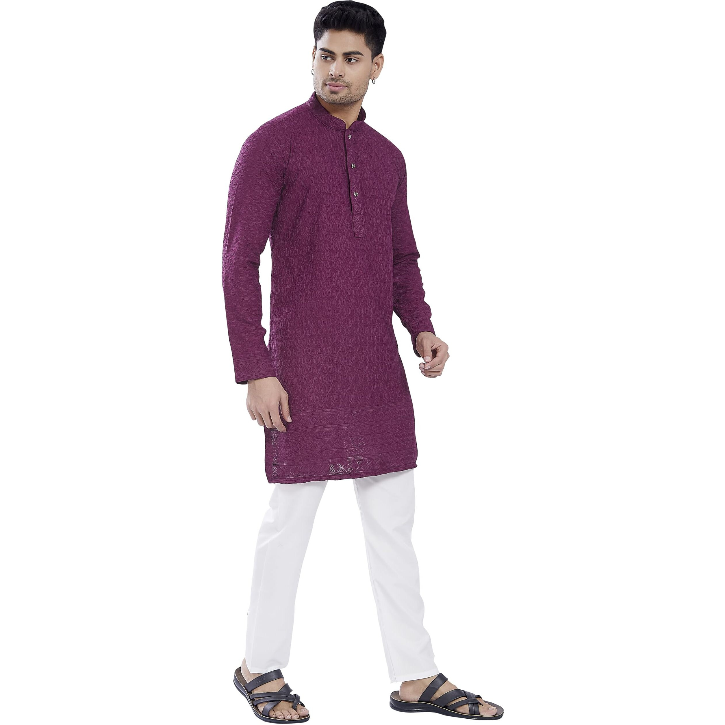 Divisive Men's Thread Embroidered Cotton Blend Only Slim Fit Kurta (Dkrt733_Xl_Burgundy)