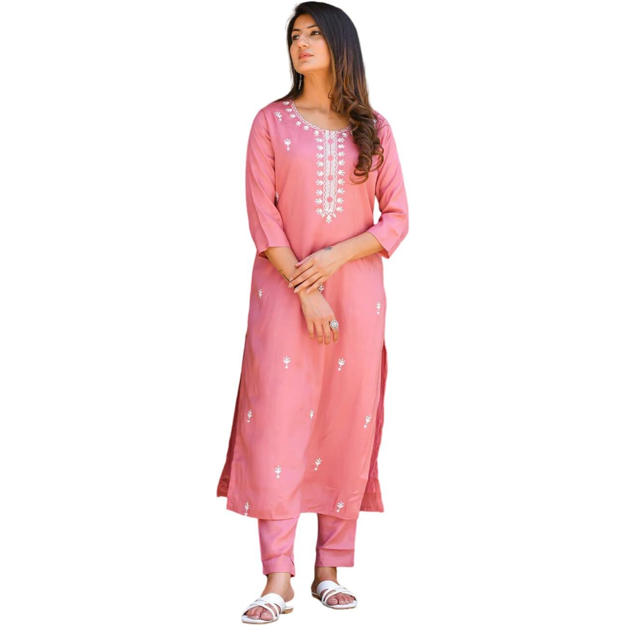 Fabnex Kurta Set For Women | Women Embroidered Kurta Set | Women Kurta Sets Kurtis | Women Kurta Pant Set (K-57-59) (Medium, Pink)