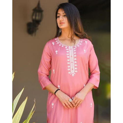 Fabnex Kurta Set For Women | Women Embroidered Kurta Set | Women Kurta Sets Kurtis | Women Kurta Pant Set (K-57-59) (Medium, Pink)