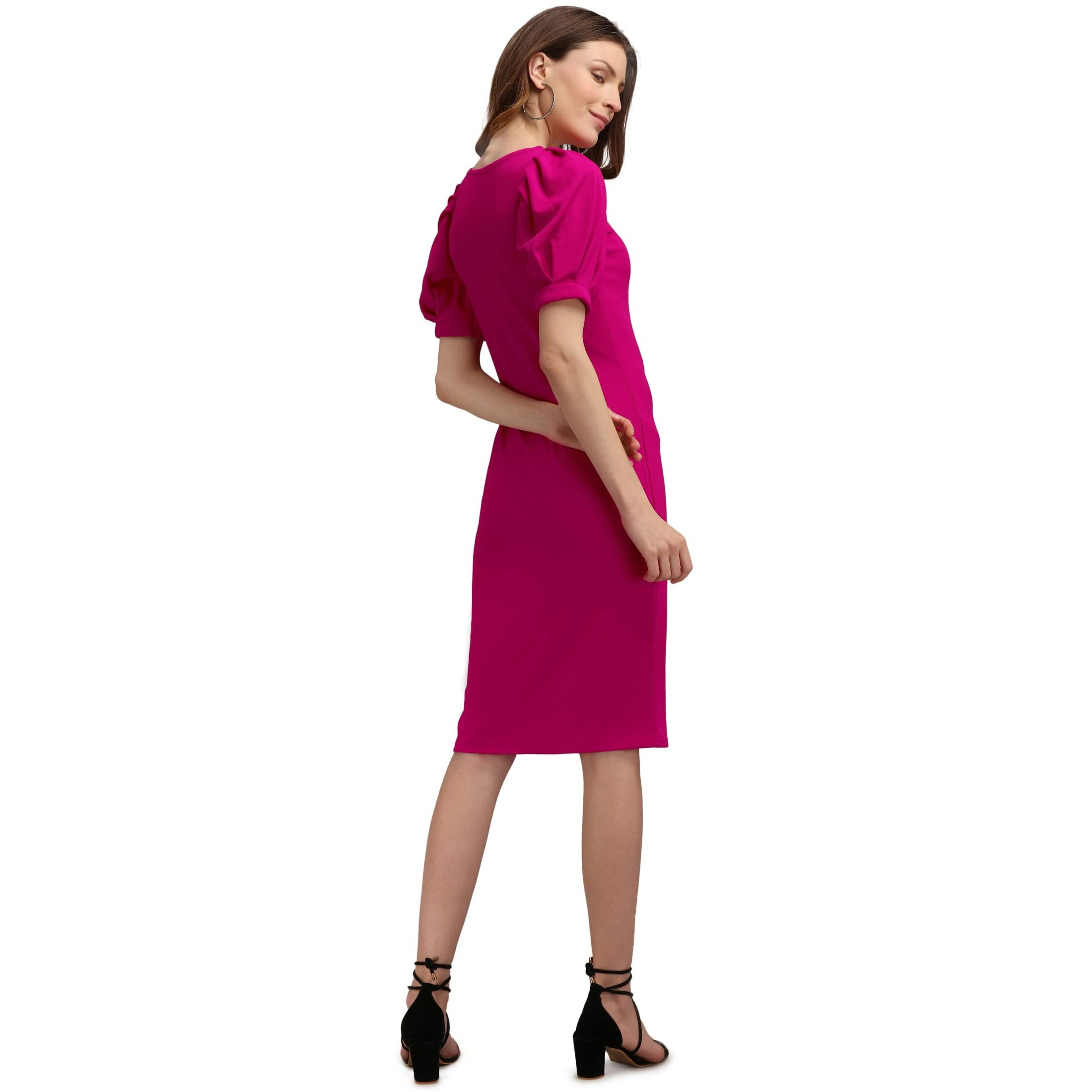 Purvaja Womens Bodycon Knee Length Dress (Ruby-564-Pink_Pink_Large)