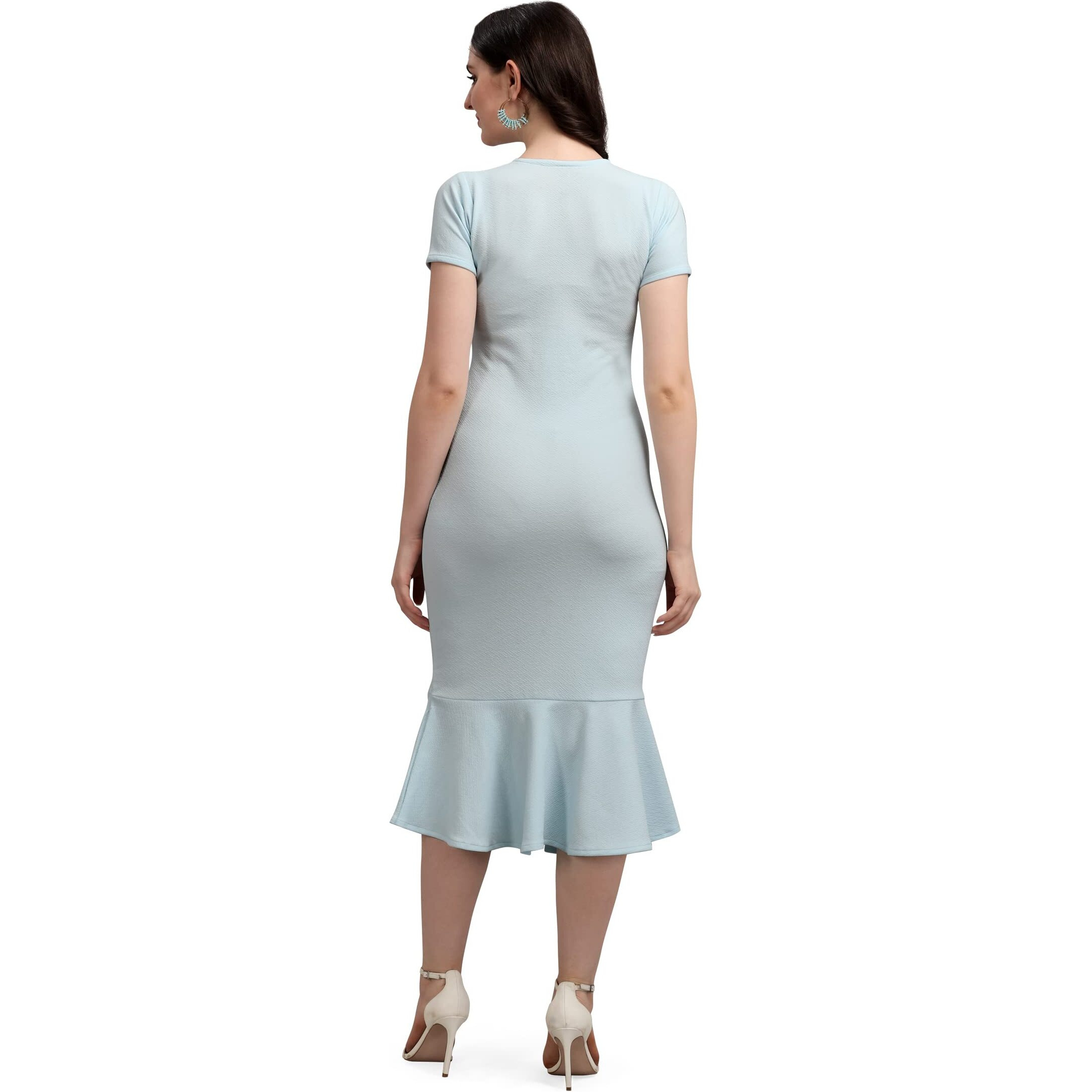 Purvaja Women's Corduroy Bodycon Midi Dress (Ruby-008-Sb-M_Sky Blue