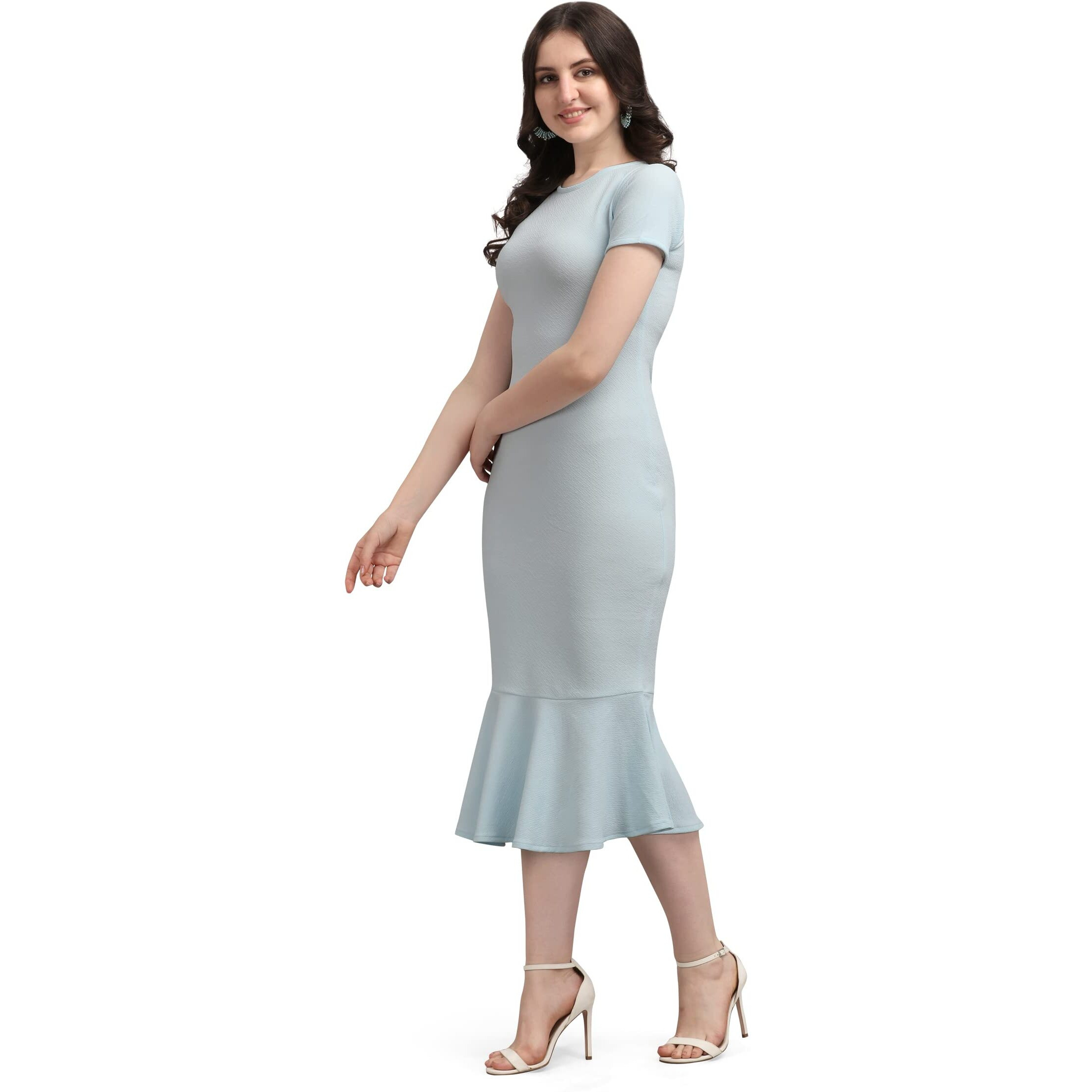 Purvaja Women's Corduroy Bodycon Midi Dress (Ruby-008-Sb-M_Sky Blue