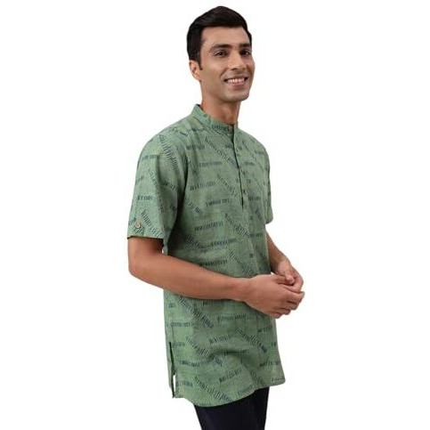 Fabindia Men's Cotton Printed Regular Fit Kurta (1032023Green_Green