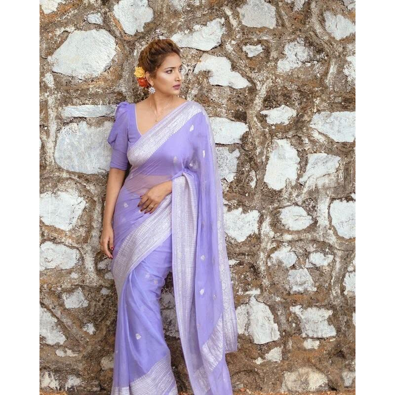 Flosive Women's Cotton Woven Soft Silk Saree With Blouse Piece Multicolor (Lavender)