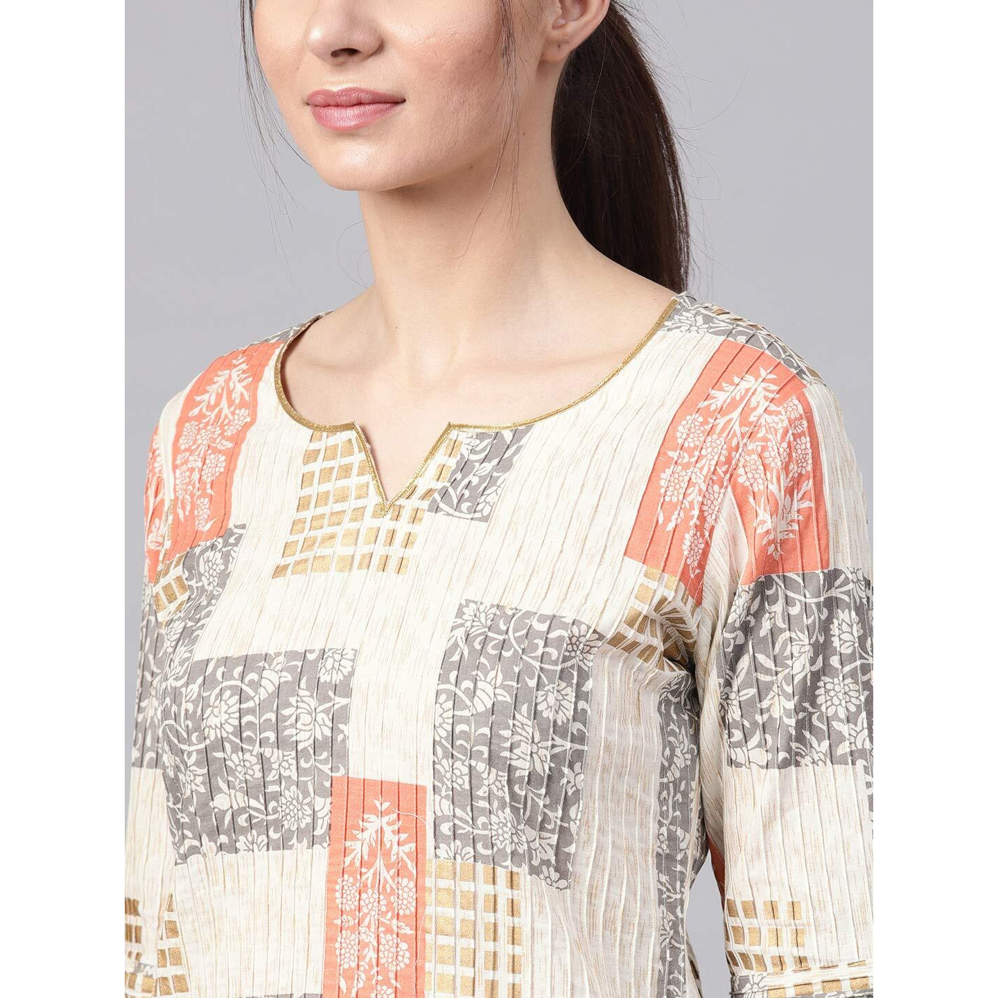 Idalia Women's Off White Printed Cotton Kurta Set With Pant For Women