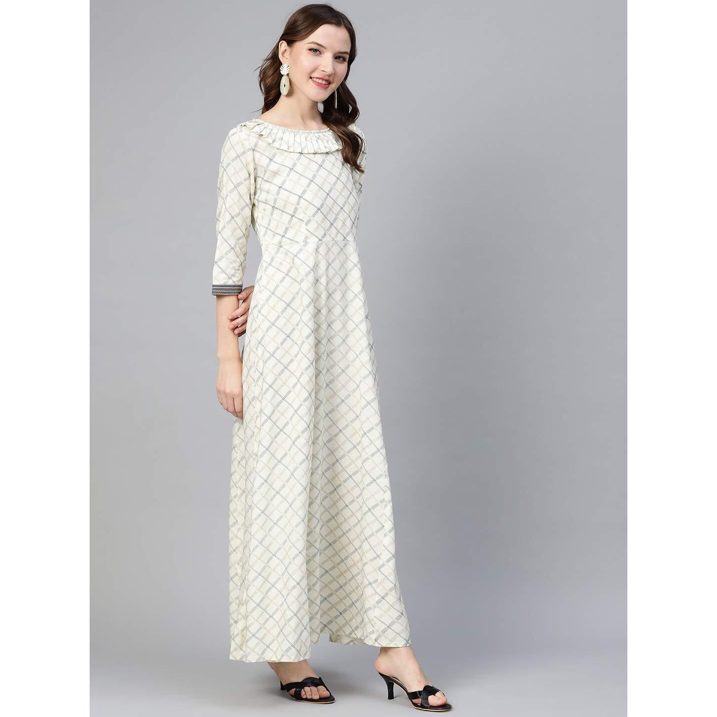 Idalia Off White Checkered Dress