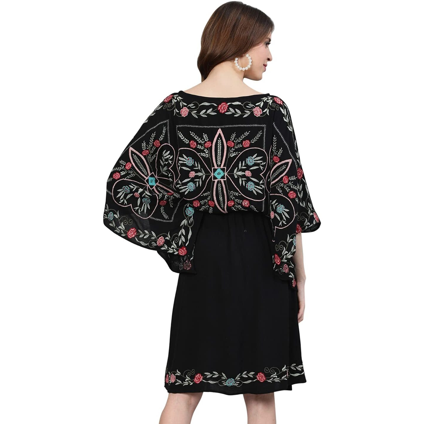 Ishin Women's Cotton Black Embroidered Kaftan Dress