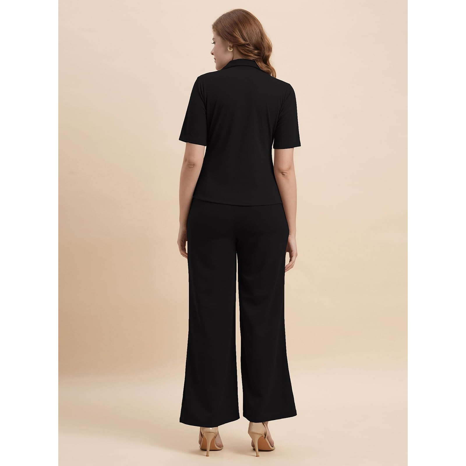 Selvia Co-Ords Set For Women|Lycra Shirt And Trouser Set|Casual Co-Ords Set For Women|Two Piece Co-Ord Set|Office Wear Co-Ords Set(717Ctk11723N-S_Black)