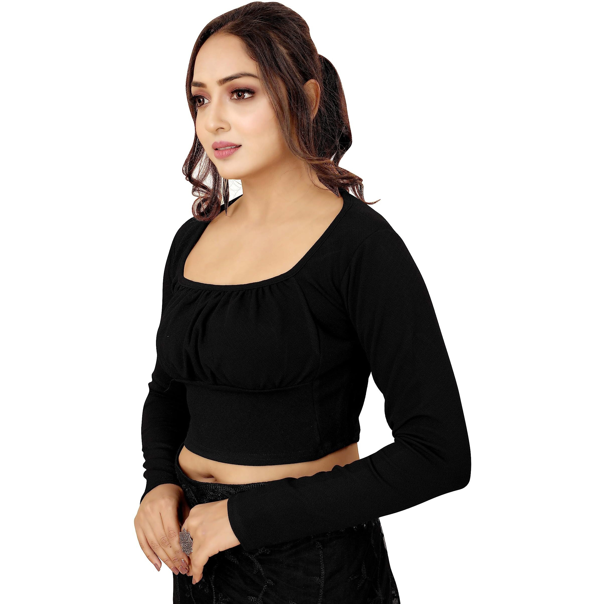 Shasmi Black Women's Ruched Bust Solid Blouse For Women (Blouse 17 Black M)