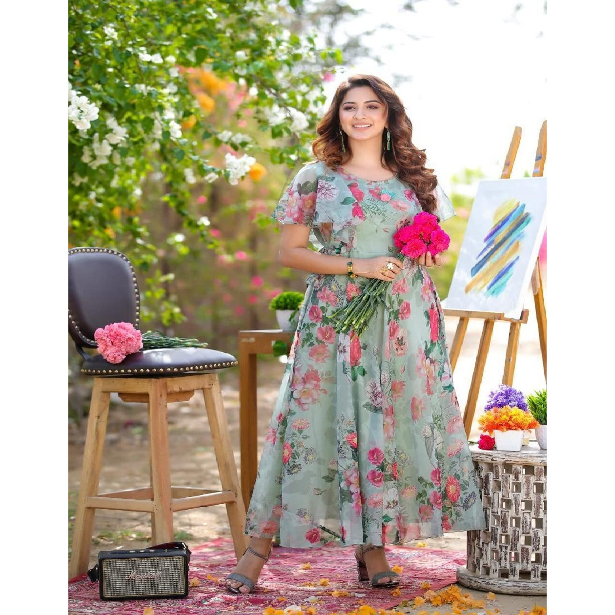 Shasmi Georgette Calf Length (Gown For Women_Gold_3Xl)