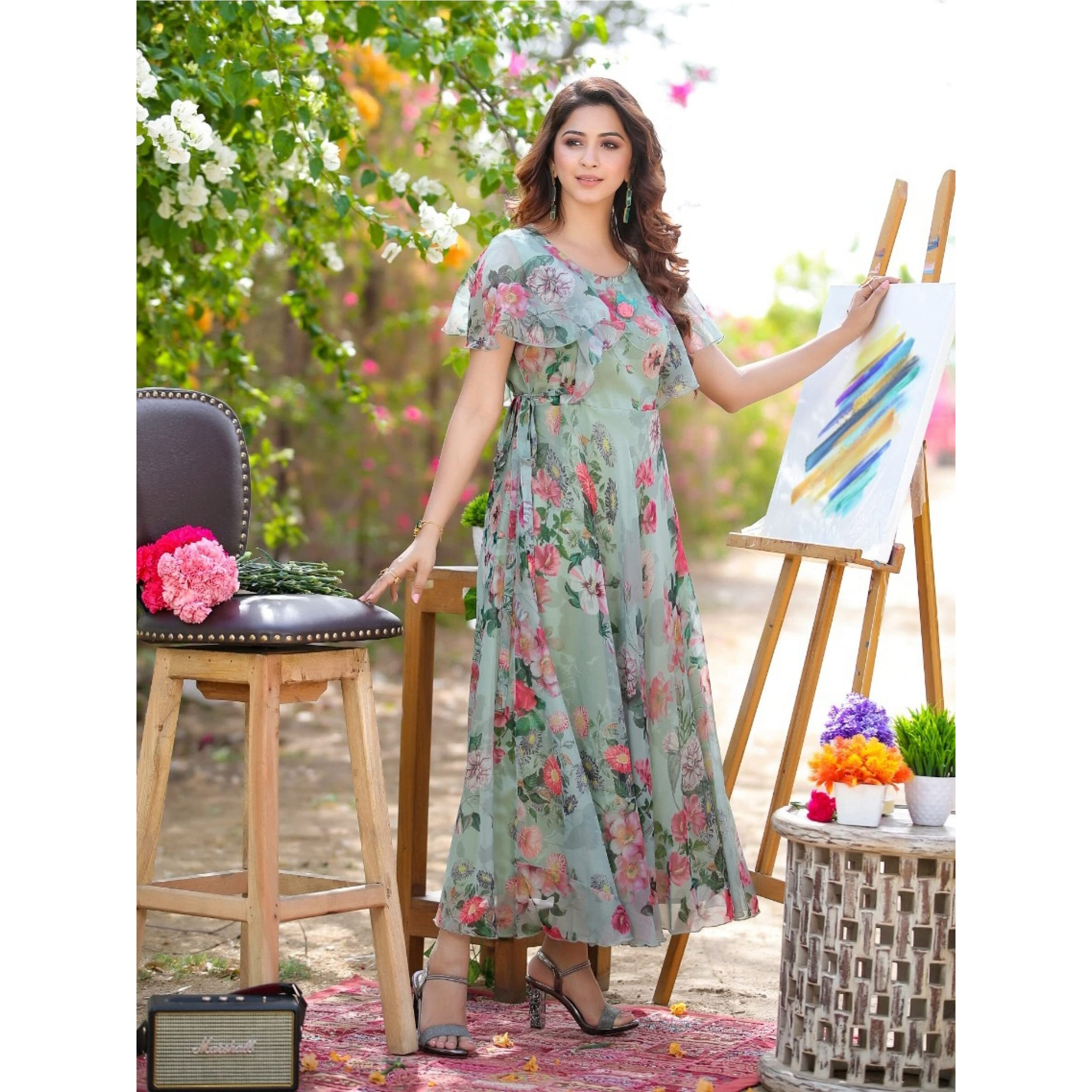 Shasmi Georgette Calf Length (Gown For Women_Gold_3Xl)