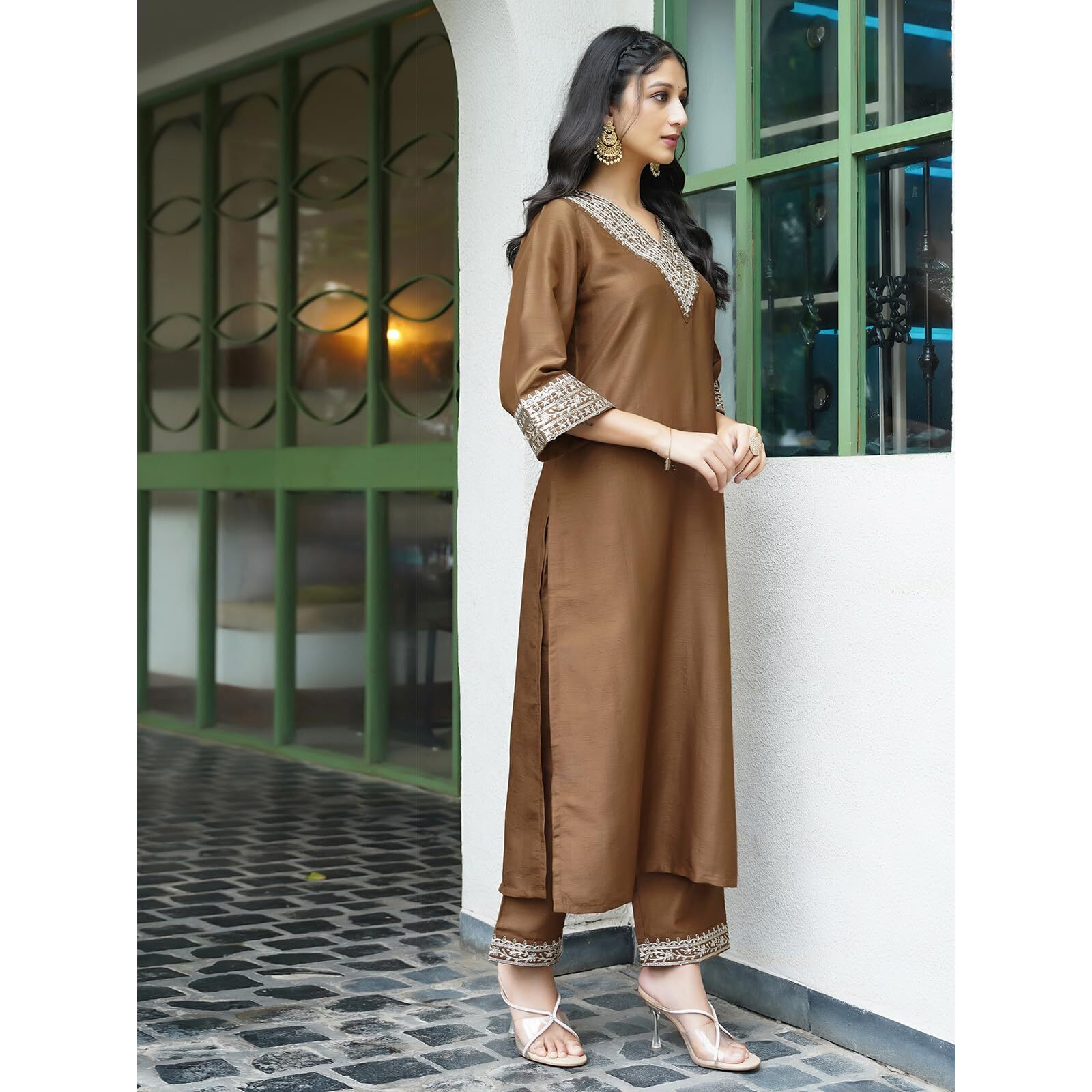 Sanisa Women's Silk Sequence And Embroidery Work Lace Straight Kurta With Pant And Dupatta Set (104Kbd1138Nb-Xxl_Mustard)