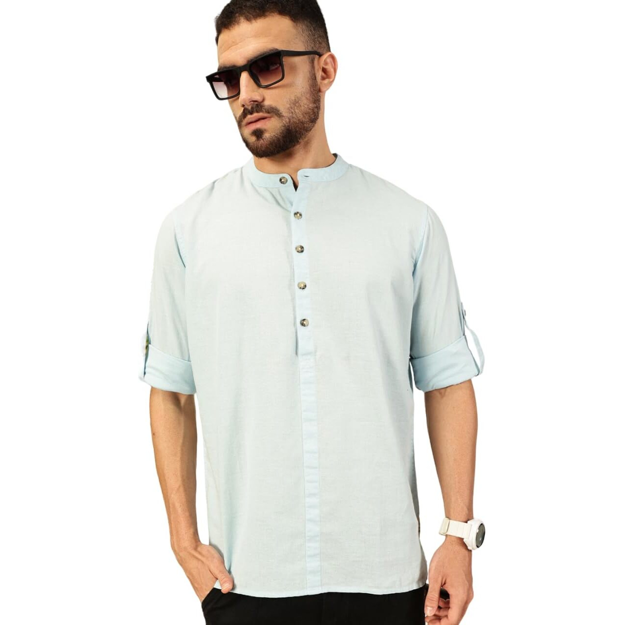 Thomas Scott Mens Linen Solid Kurta Shirt (Ts1529_Lightblue_Xl)