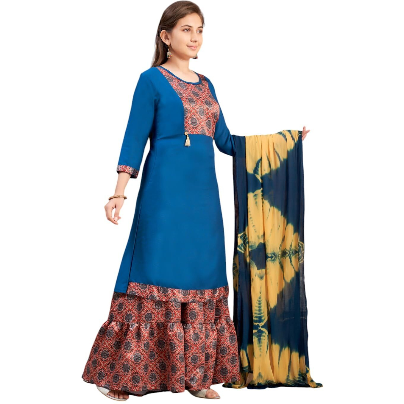 Aarika Girls Ethnic Wear Teal Blue Colour Damask Print Rayon Kurti-(8-15 Years)-(Kurti-Tr-K-865)