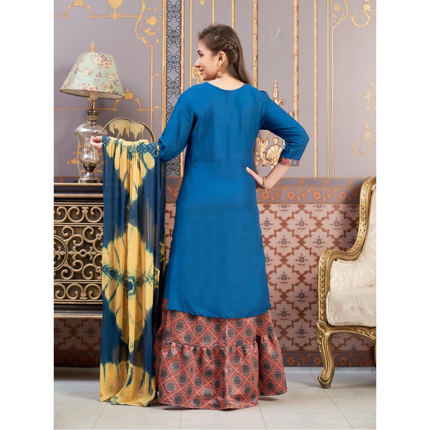 Aarika Girls Ethnic Wear Teal Blue Colour Damask Print Rayon Kurti-(8-15 Years)-(Kurti-Tr-K-865)