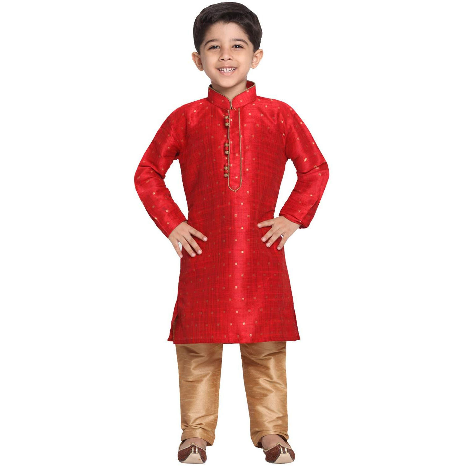 Jbn Creation Boys' Traditional Maroon & Rose Gold Silk Blend Kurta Pyjama Set For Weddings & Festivals_Vasbk023Manprg_34